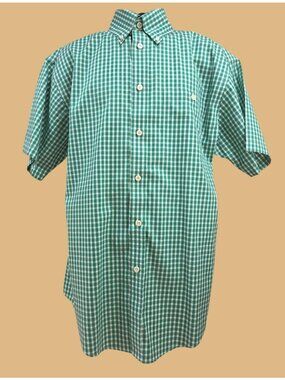 Orvis Mens Green Check Short Sleeve Button-Down Shirt Large